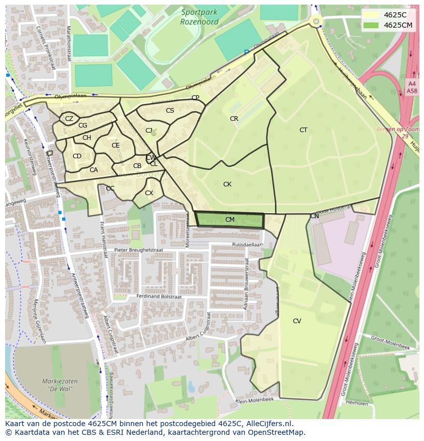 Afbeelding van het postcodegebied 4625 CM op de kaart.