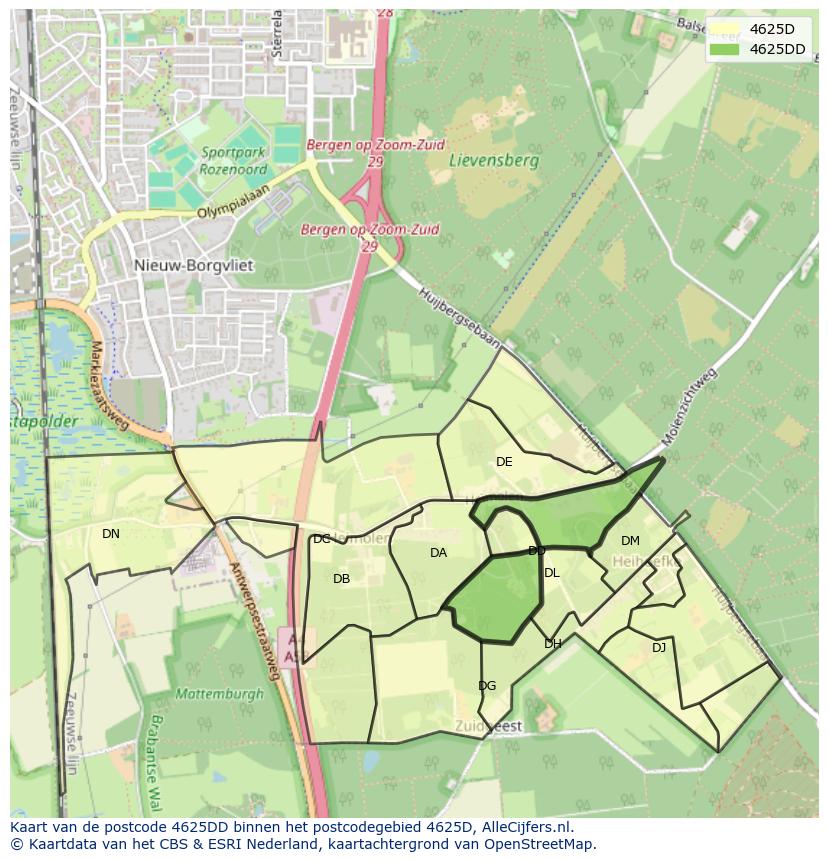 Afbeelding van het postcodegebied 4625 DD op de kaart.
