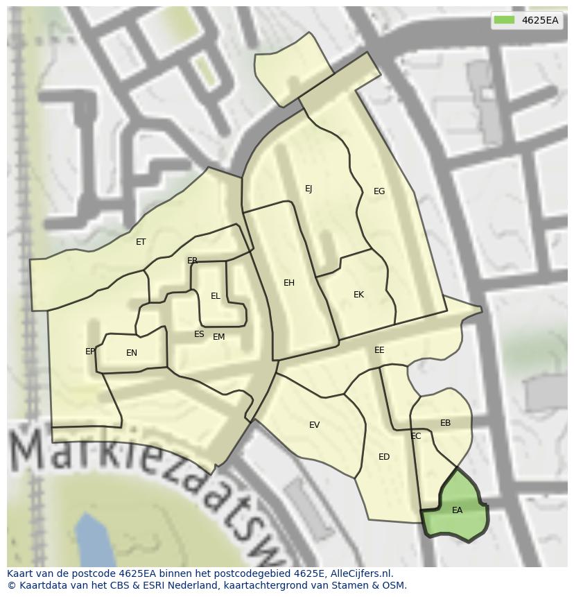 Afbeelding van het postcodegebied 4625 EA op de kaart.