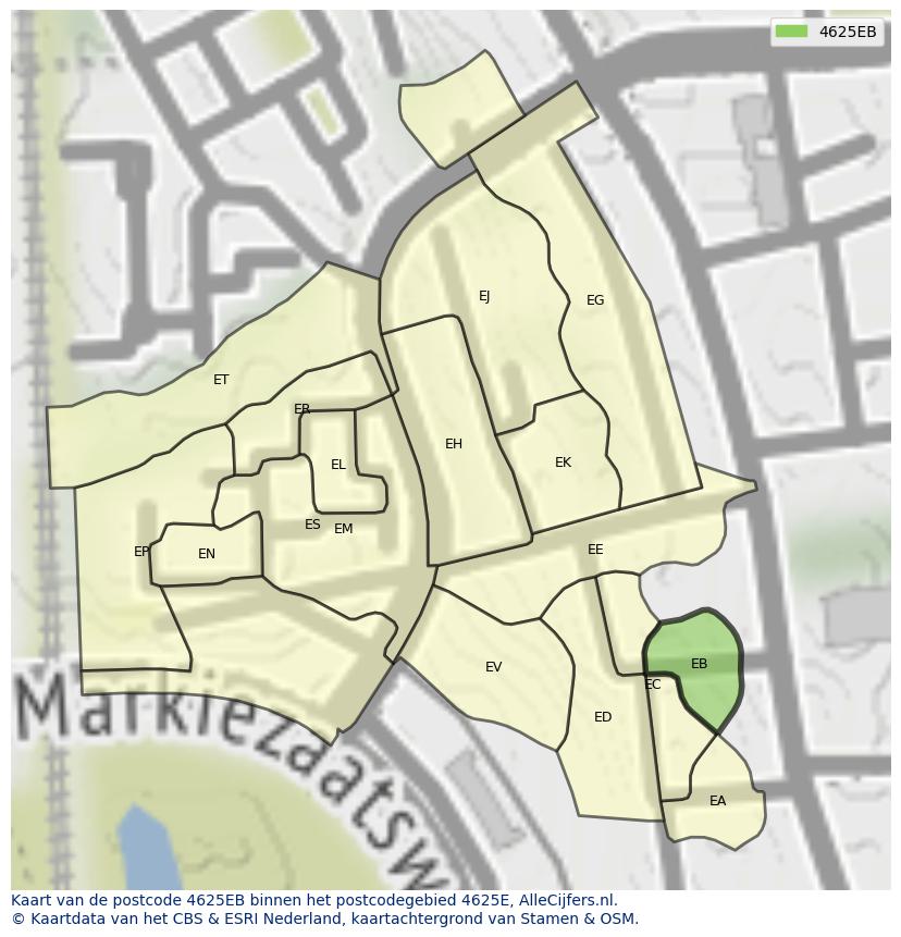 Afbeelding van het postcodegebied 4625 EB op de kaart.