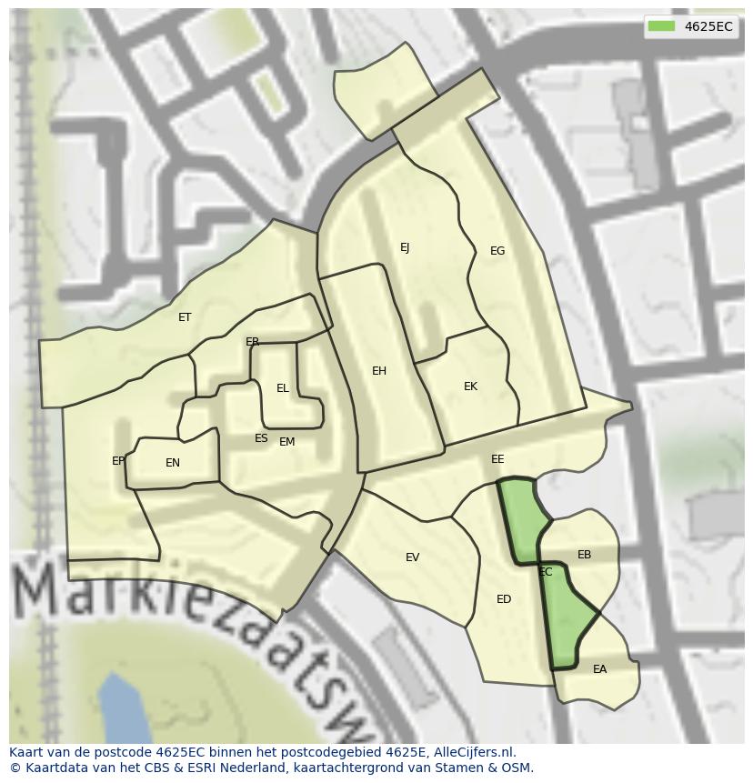 Afbeelding van het postcodegebied 4625 EC op de kaart.