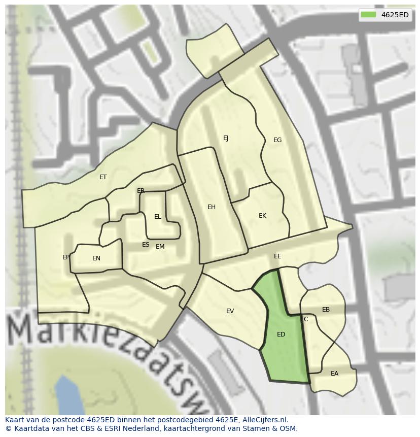 Afbeelding van het postcodegebied 4625 ED op de kaart.