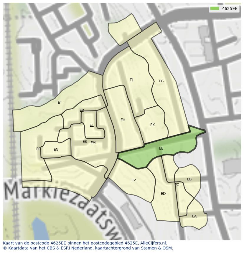 Afbeelding van het postcodegebied 4625 EE op de kaart.