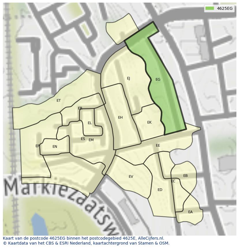 Afbeelding van het postcodegebied 4625 EG op de kaart.