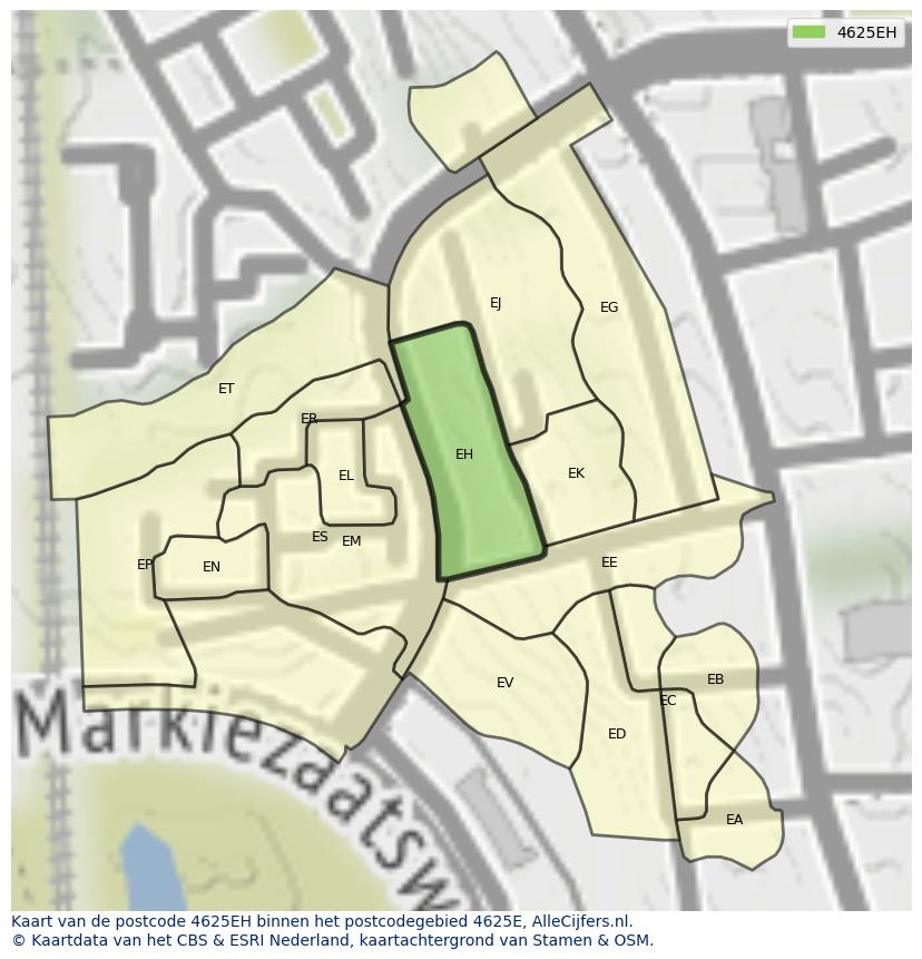 Afbeelding van het postcodegebied 4625 EH op de kaart.