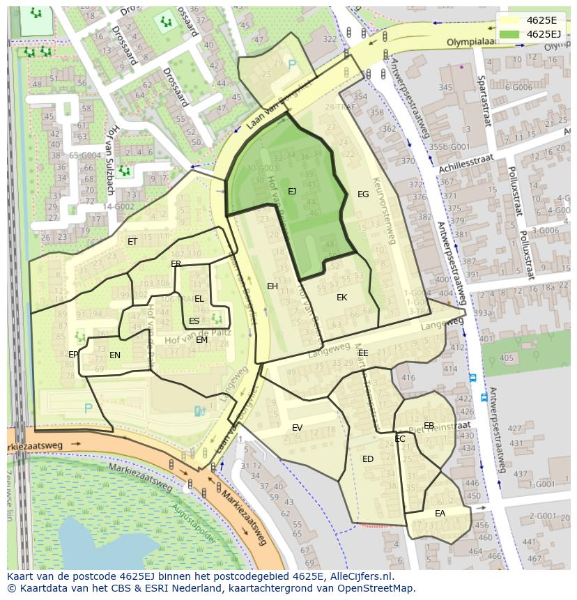 Afbeelding van het postcodegebied 4625 EJ op de kaart.