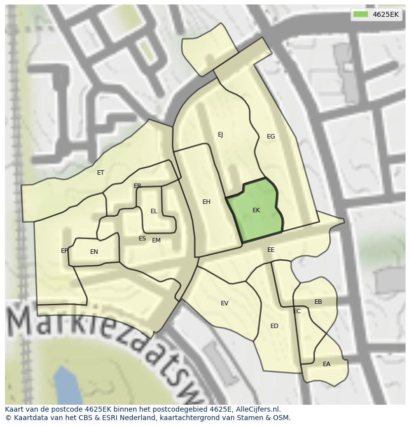 Afbeelding van het postcodegebied 4625 EK op de kaart.