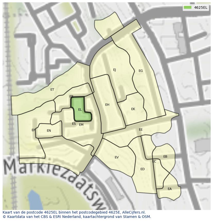 Afbeelding van het postcodegebied 4625 EL op de kaart.