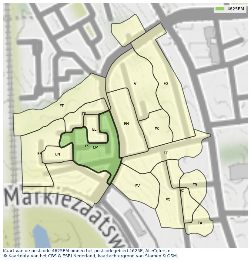 Afbeelding van het postcodegebied 4625 EM op de kaart.