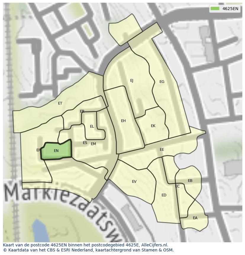 Afbeelding van het postcodegebied 4625 EN op de kaart.