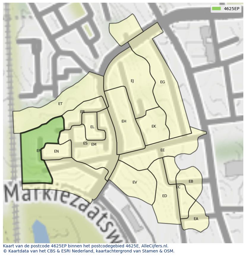 Afbeelding van het postcodegebied 4625 EP op de kaart.