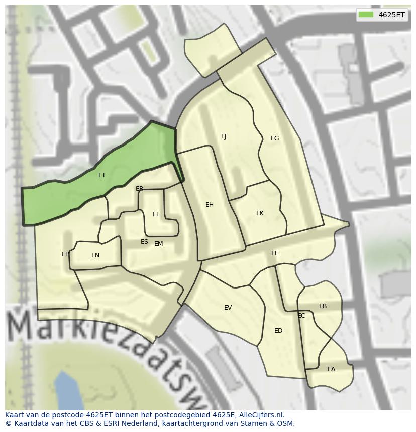Afbeelding van het postcodegebied 4625 ET op de kaart.