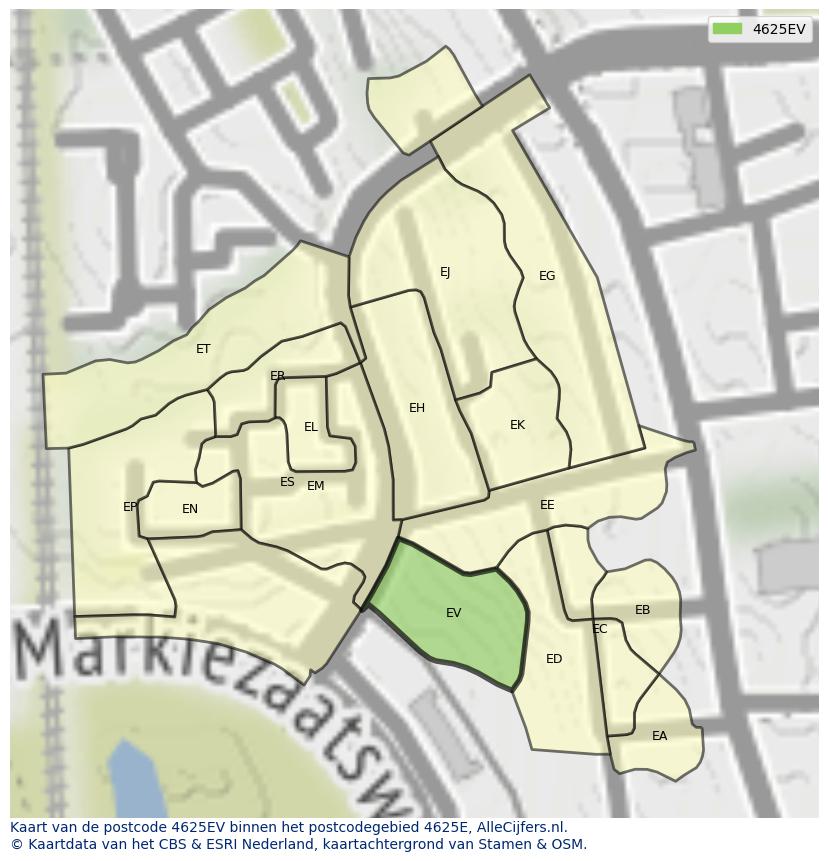 Afbeelding van het postcodegebied 4625 EV op de kaart.