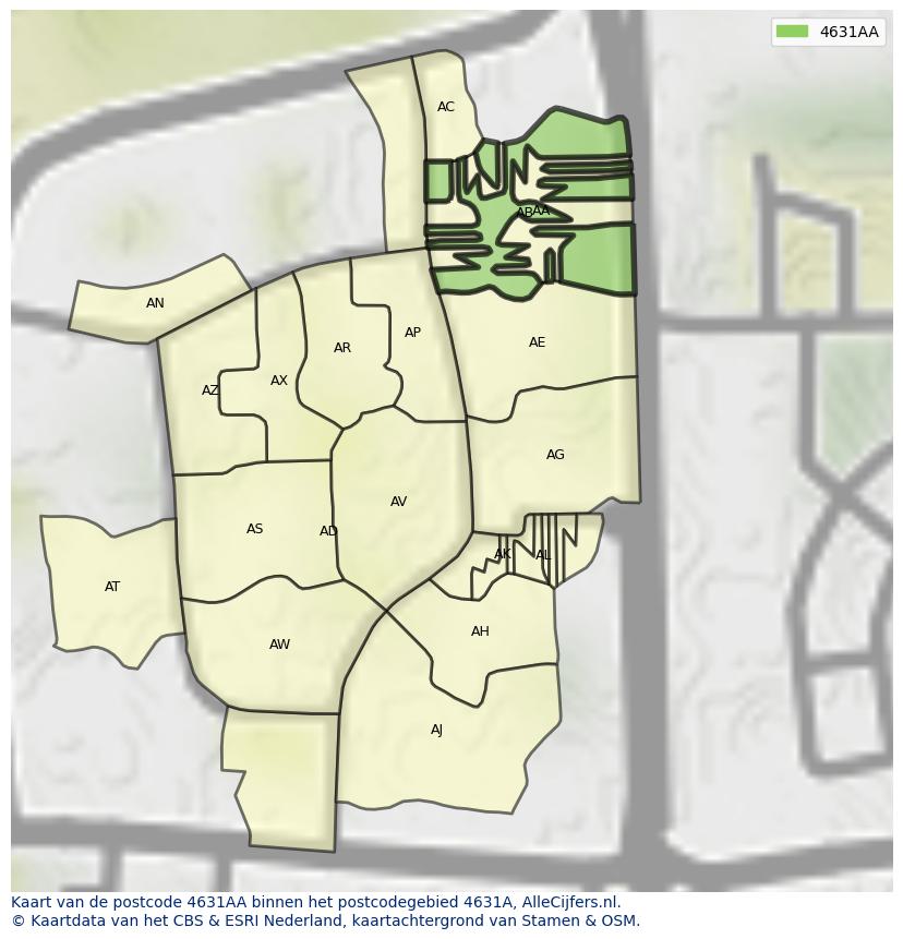 Afbeelding van het postcodegebied 4631 AA op de kaart.
