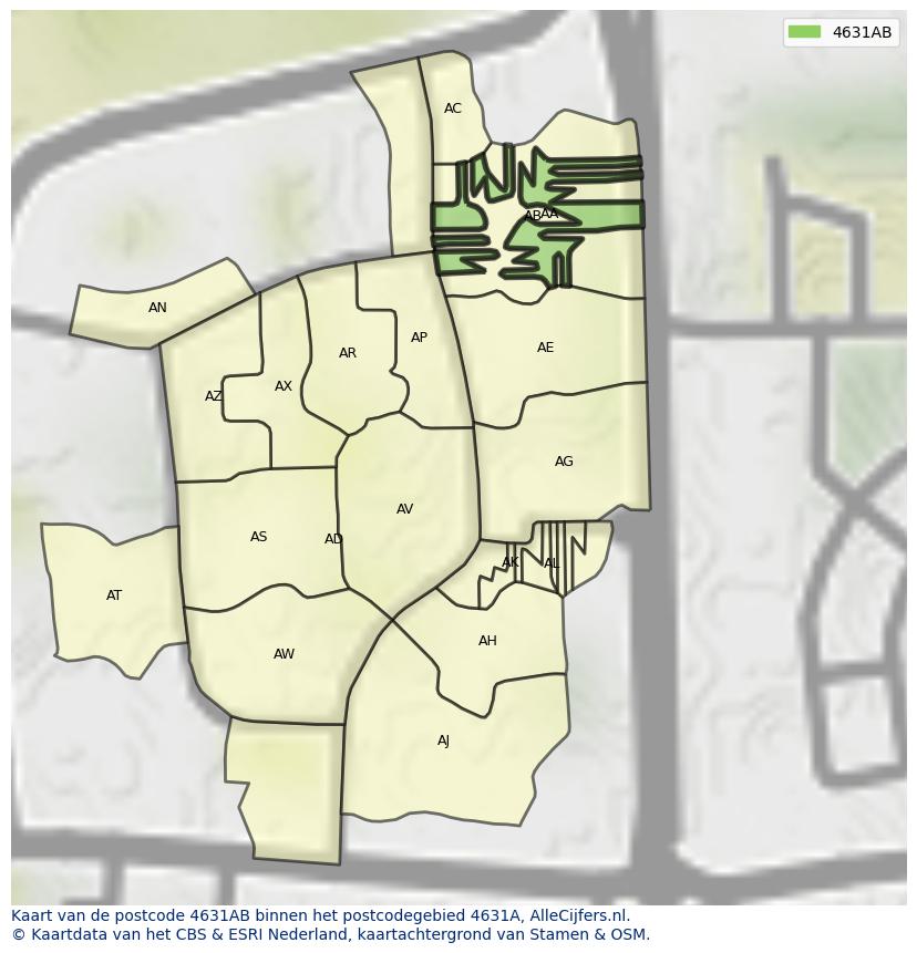 Afbeelding van het postcodegebied 4631 AB op de kaart.