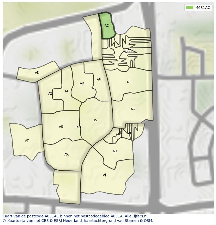 Afbeelding van het postcodegebied 4631 AC op de kaart.