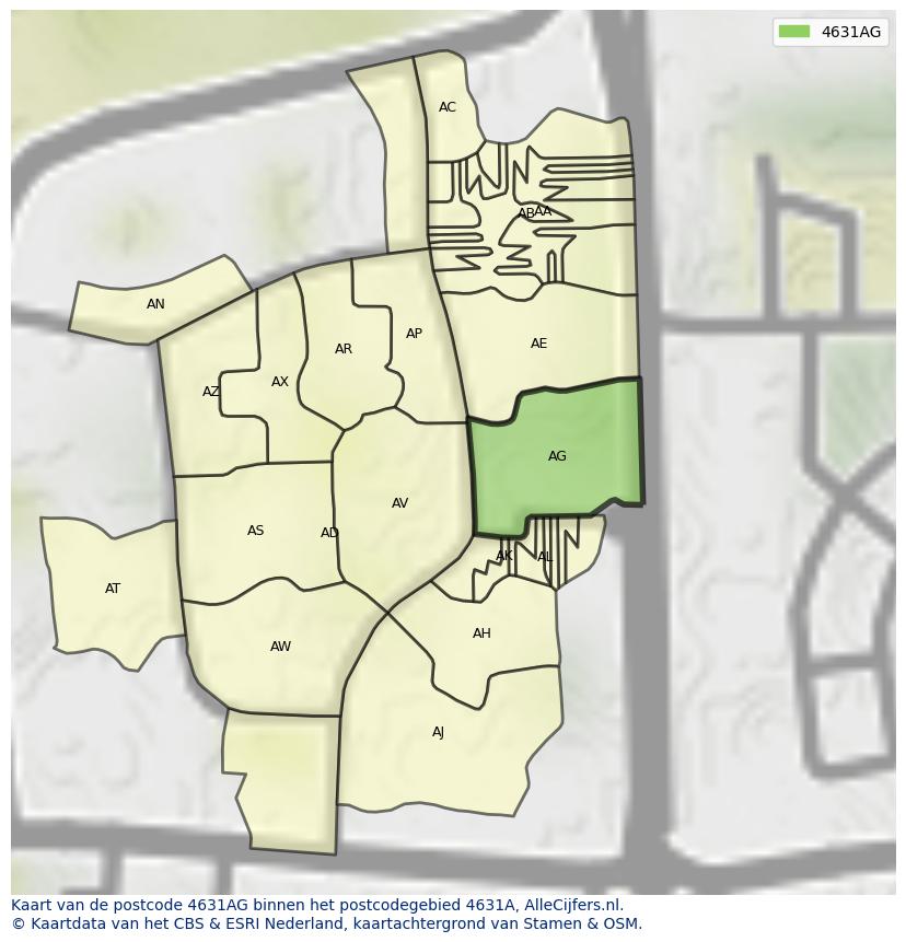 Afbeelding van het postcodegebied 4631 AG op de kaart.