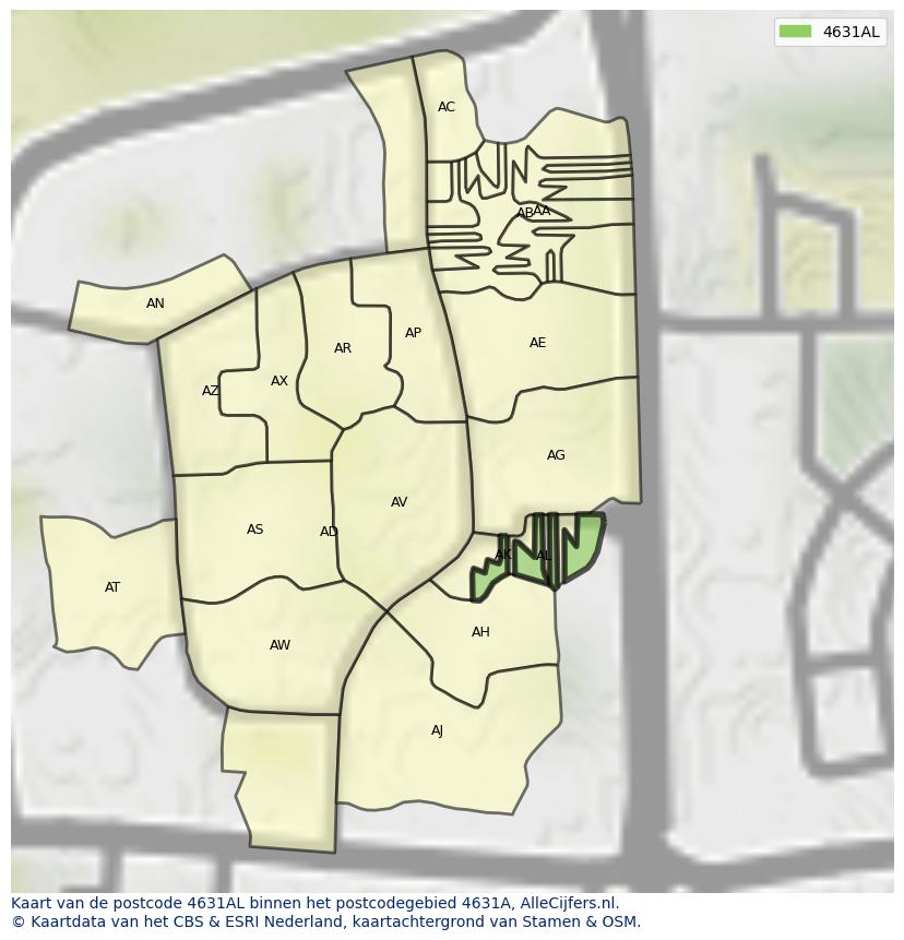 Afbeelding van het postcodegebied 4631 AL op de kaart.