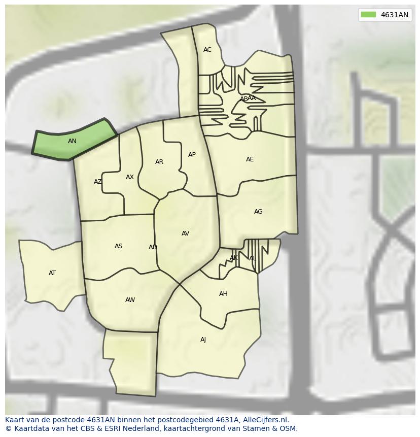 Afbeelding van het postcodegebied 4631 AN op de kaart.