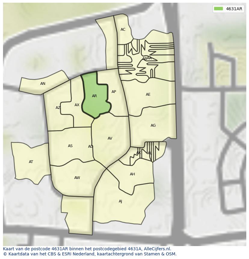 Afbeelding van het postcodegebied 4631 AR op de kaart.