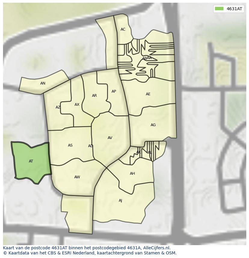 Afbeelding van het postcodegebied 4631 AT op de kaart.