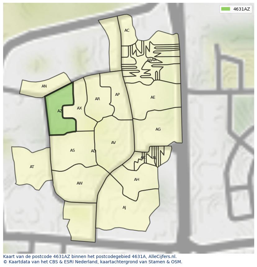 Afbeelding van het postcodegebied 4631 AZ op de kaart.