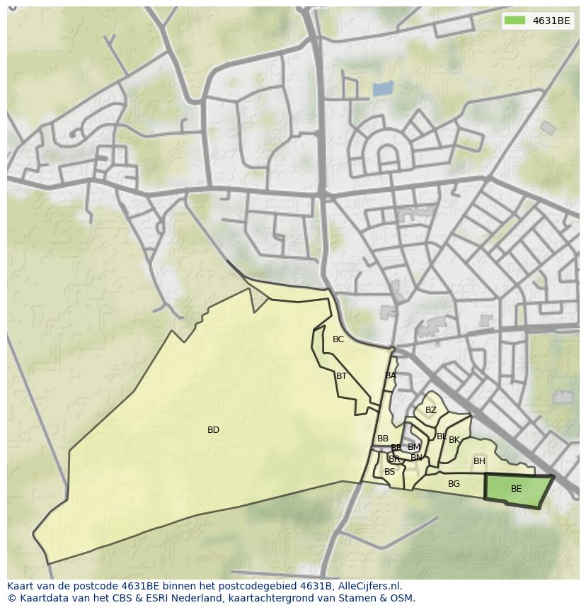 Afbeelding van het postcodegebied 4631 BE op de kaart.