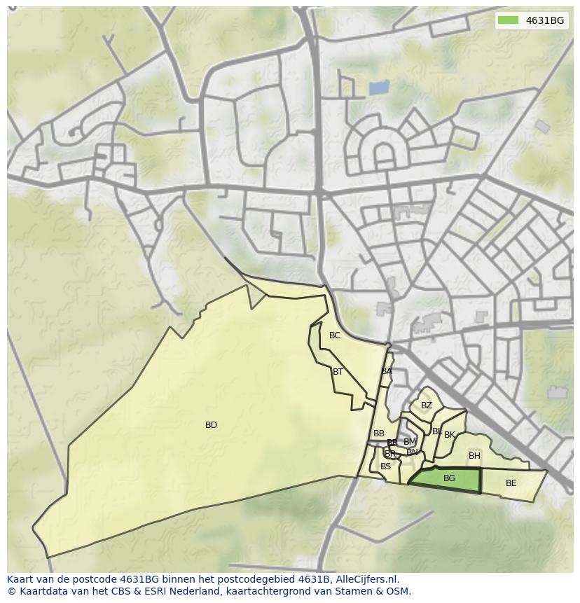 Afbeelding van het postcodegebied 4631 BG op de kaart.