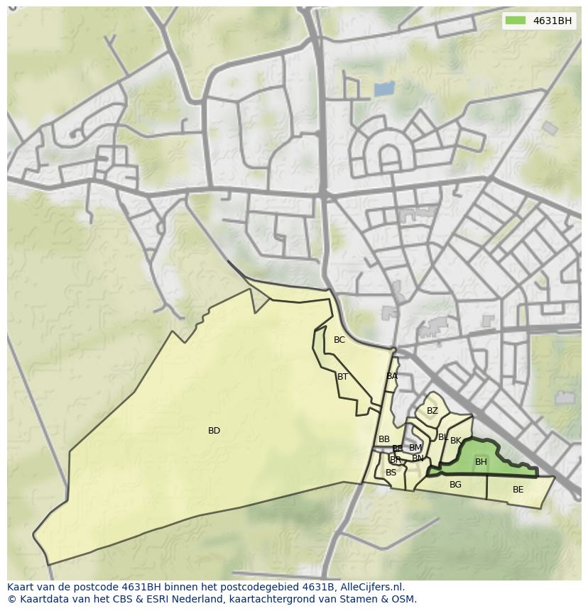 Afbeelding van het postcodegebied 4631 BH op de kaart.
