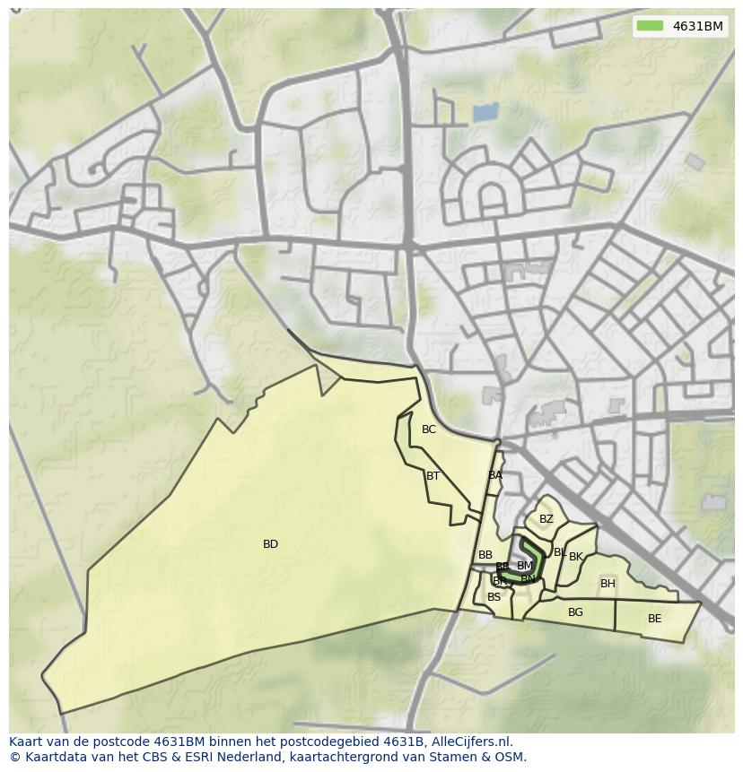 Afbeelding van het postcodegebied 4631 BM op de kaart.