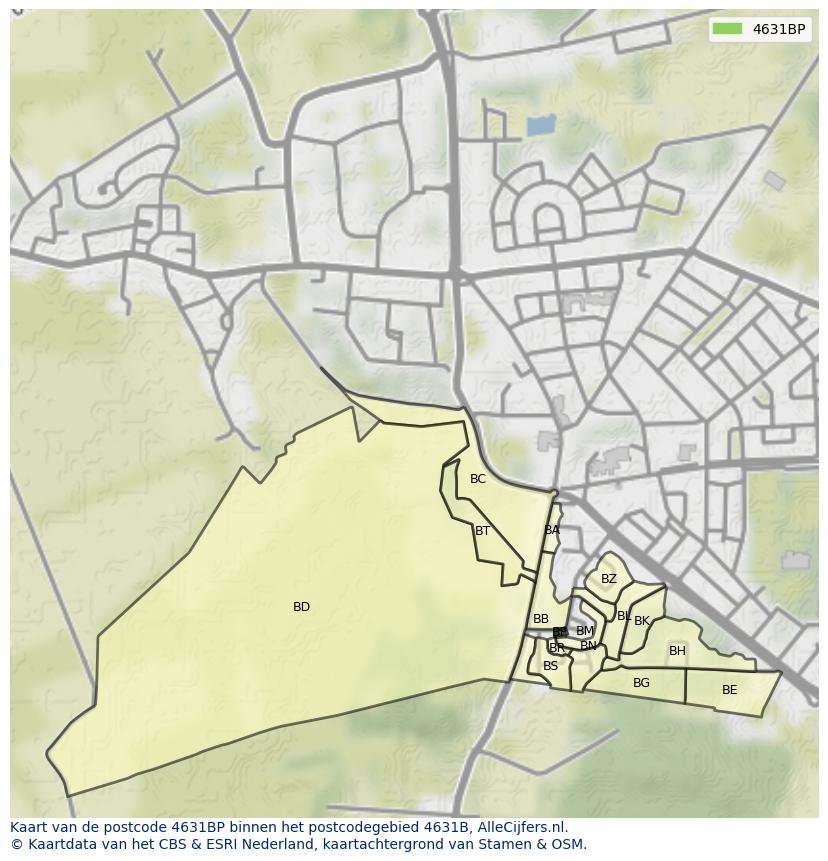 Afbeelding van het postcodegebied 4631 BP op de kaart.