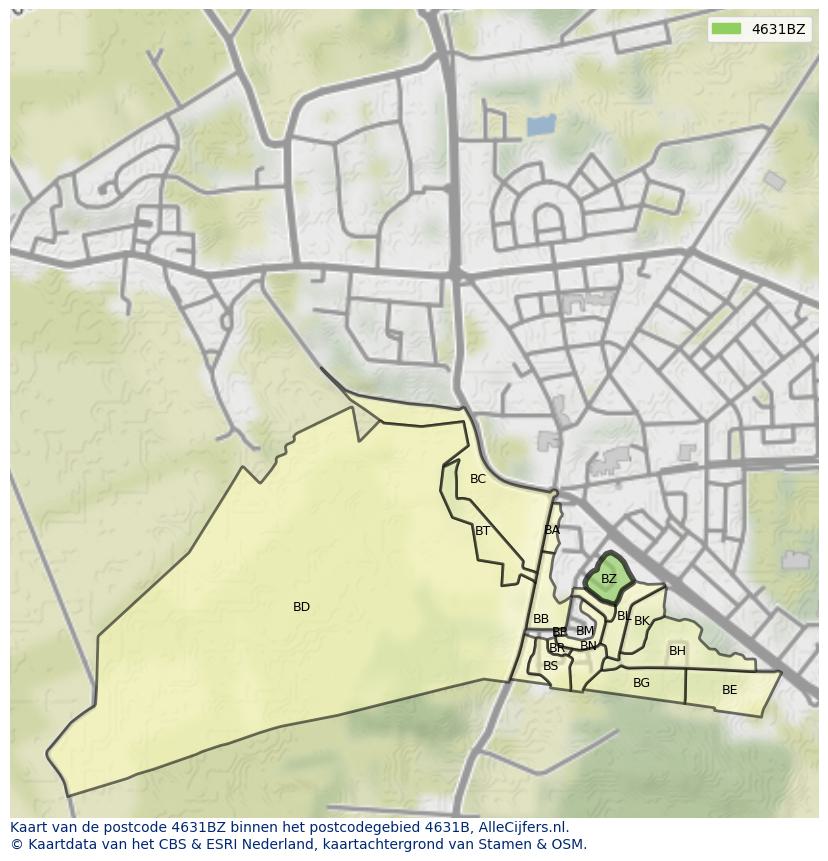 Afbeelding van het postcodegebied 4631 BZ op de kaart.