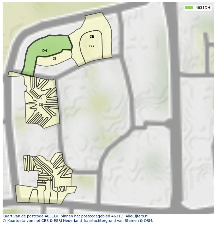 Afbeelding van het postcodegebied 4631 DH op de kaart.