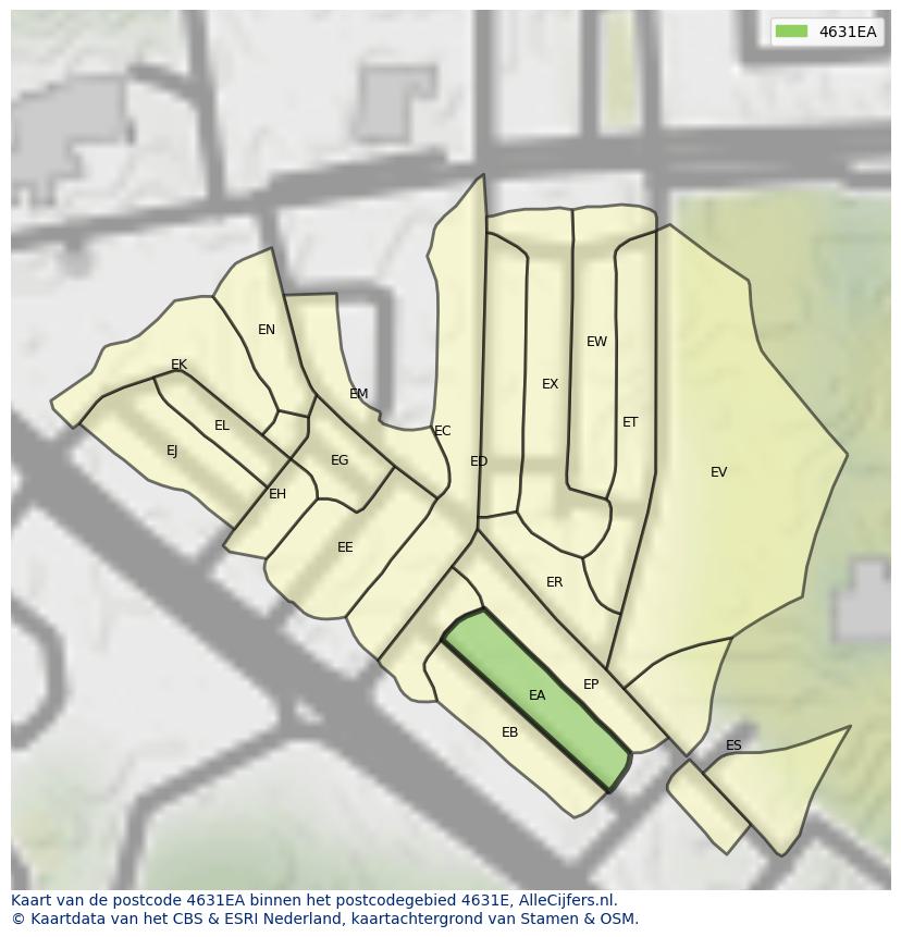 Afbeelding van het postcodegebied 4631 EA op de kaart.