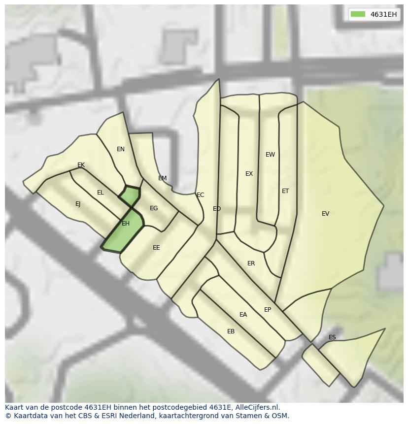 Afbeelding van het postcodegebied 4631 EH op de kaart.