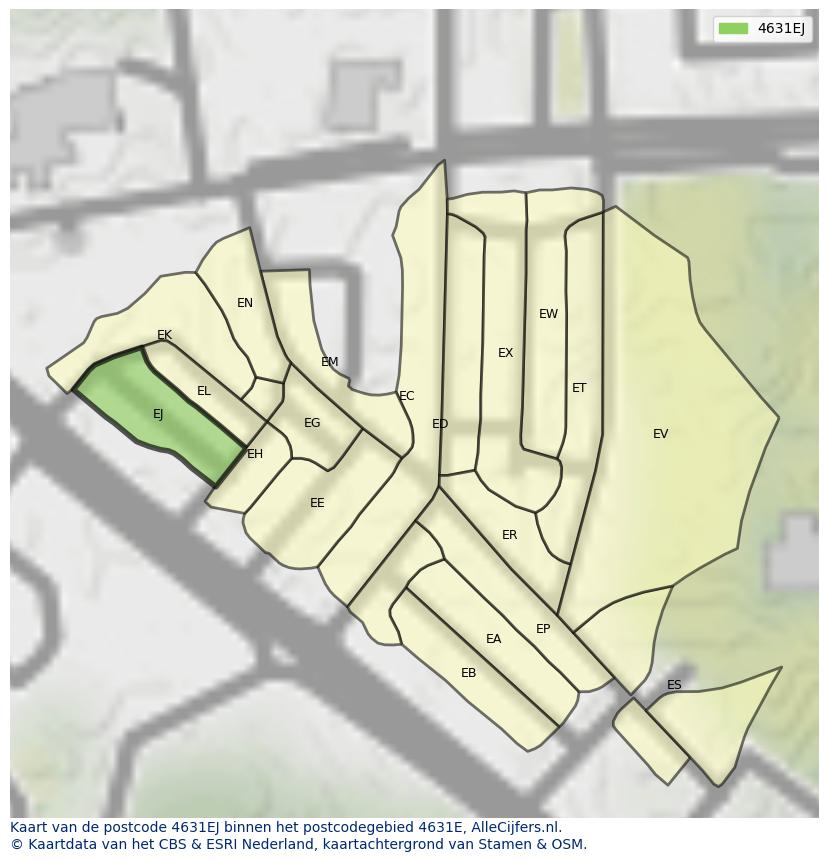 Afbeelding van het postcodegebied 4631 EJ op de kaart.
