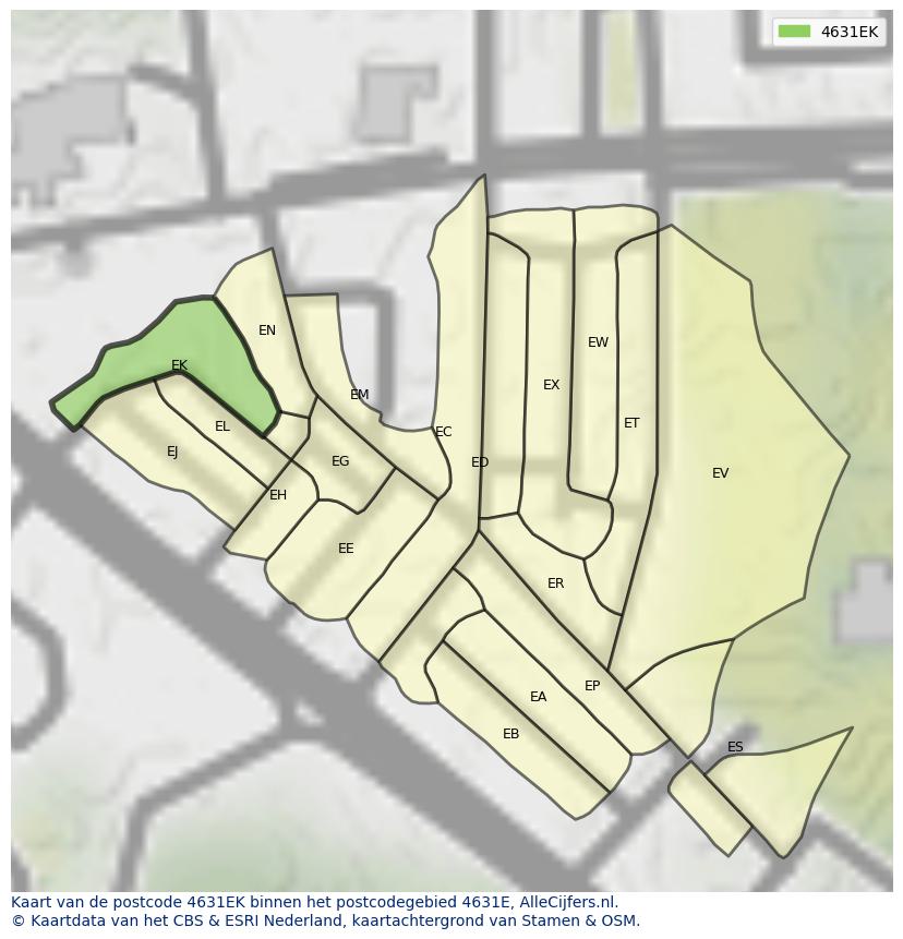 Afbeelding van het postcodegebied 4631 EK op de kaart.