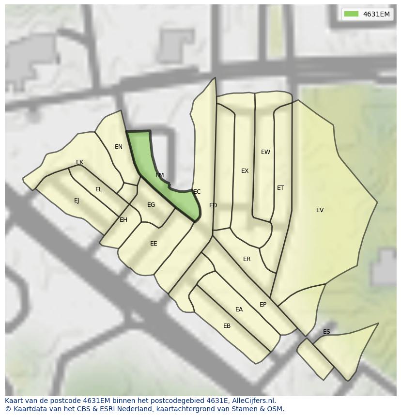 Afbeelding van het postcodegebied 4631 EM op de kaart.