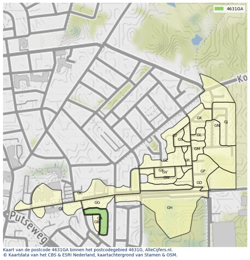Afbeelding van het postcodegebied 4631 GA op de kaart.