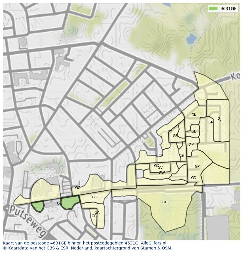 Afbeelding van het postcodegebied 4631 GE op de kaart.