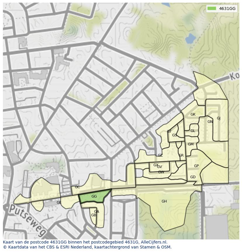 Afbeelding van het postcodegebied 4631 GG op de kaart.