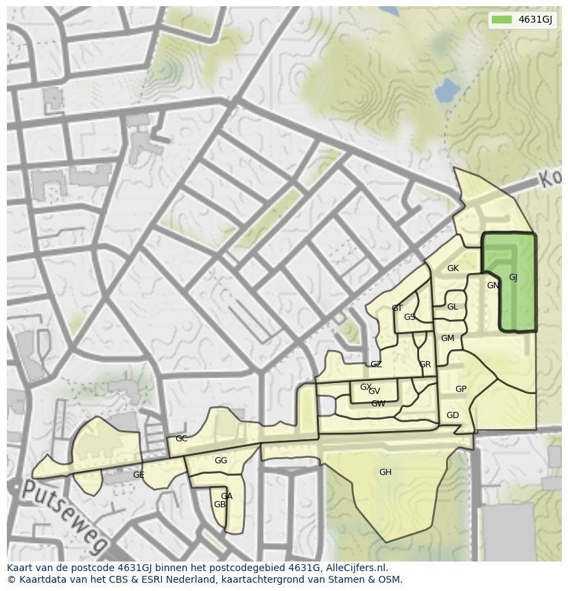 Afbeelding van het postcodegebied 4631 GJ op de kaart.