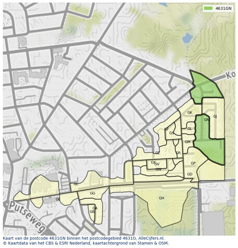 Afbeelding van het postcodegebied 4631 GN op de kaart.