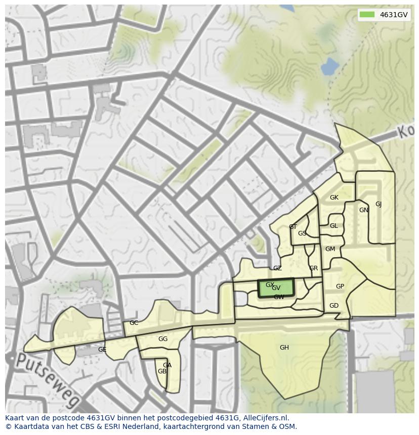 Afbeelding van het postcodegebied 4631 GV op de kaart.