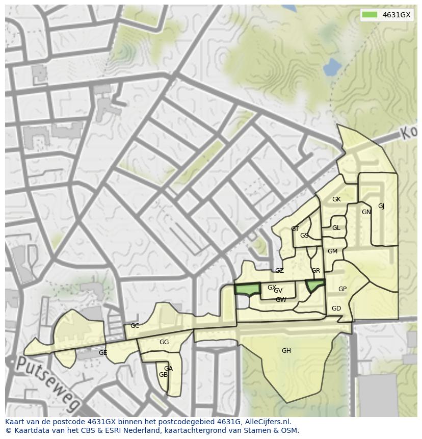 Afbeelding van het postcodegebied 4631 GX op de kaart.
