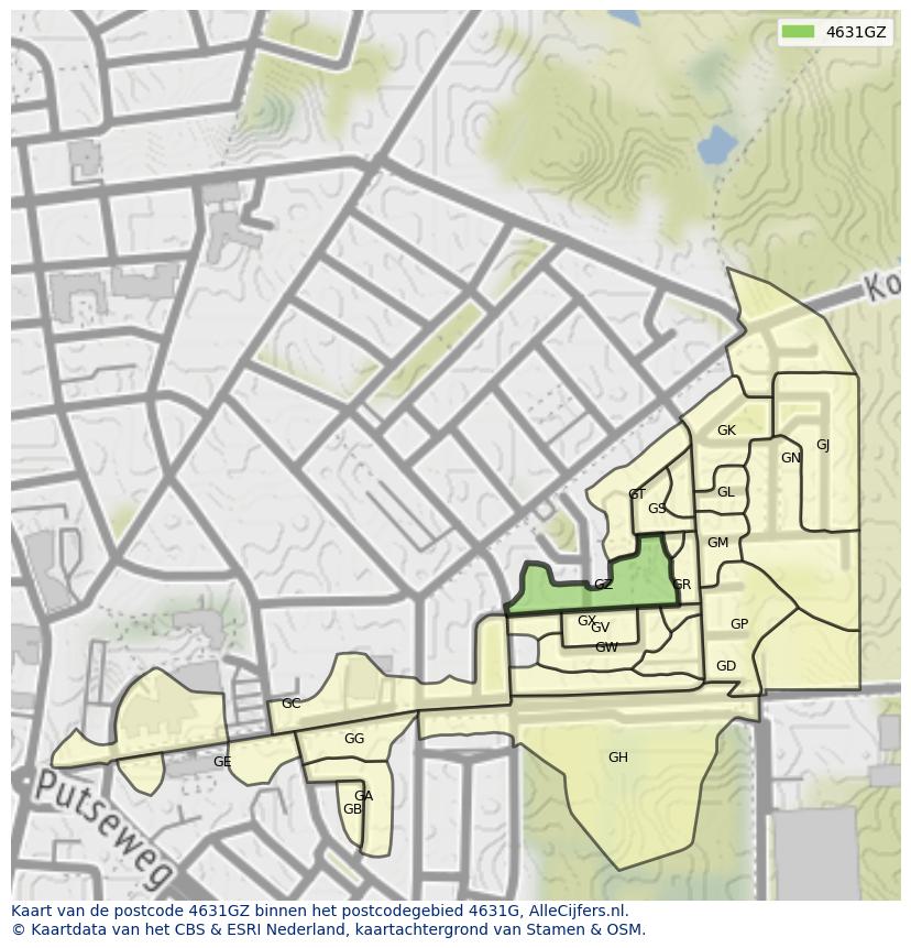 Afbeelding van het postcodegebied 4631 GZ op de kaart.