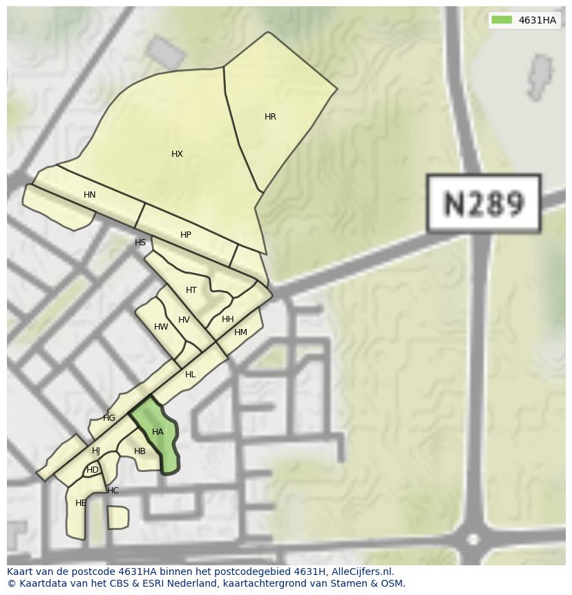Afbeelding van het postcodegebied 4631 HA op de kaart.