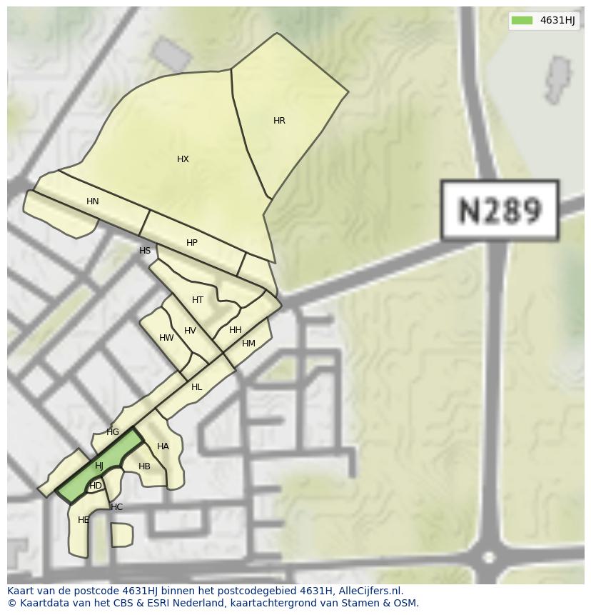 Afbeelding van het postcodegebied 4631 HJ op de kaart.