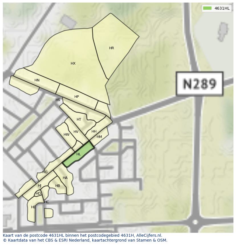 Afbeelding van het postcodegebied 4631 HL op de kaart.