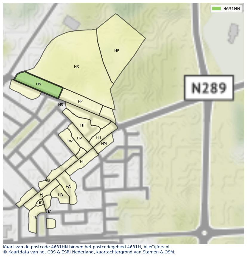 Afbeelding van het postcodegebied 4631 HN op de kaart.